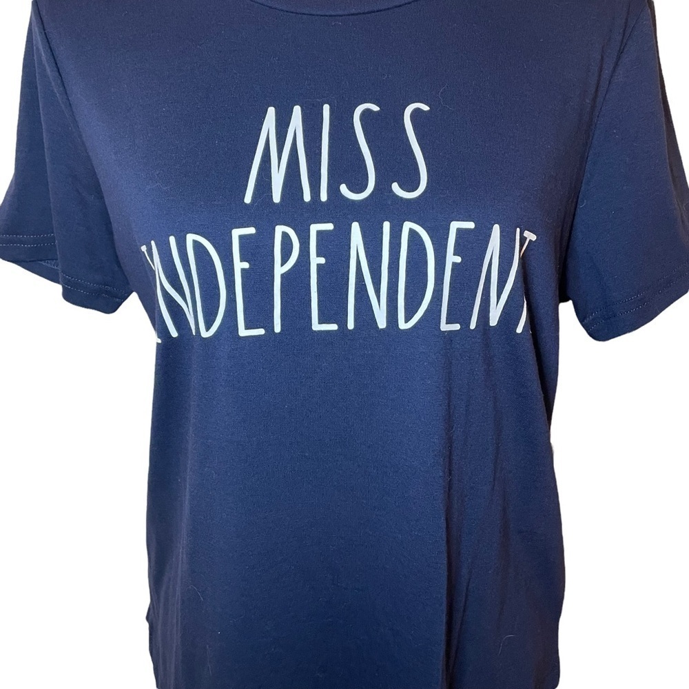 RAE DUNN Graphic T-Shirt Miss Independent Navy Blue Cotton Blend Relaxed Top Med - Picture 5 of 11